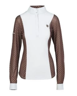 Romfh Schuyler Show Shirt Long Sleeve -Equestrian Clothing schuyler show shirt LS white toffee dot collar closed 470694 romfh 90829.1653608373