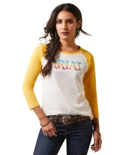 Ariat Serape Baseball Tee -Equestrian Clothing serape baseball tee cocoyolk front 10043810 ariat 78499.1677517127