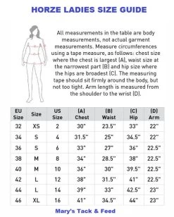 B Vertigo Lauren Show Shirt Short Sleeve -Equestrian Clothing size chart measuring women horze 81144.1661616174