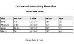 Ovation Performance Long Sleeve Show Shirt -Equestrian Clothing size guide performance LS 471225 ovation 14838.1622923373