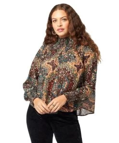 Wrangler Smocked Print Blouse -Equestrian Clothing smocked print blouse ls multi front 112321683 wrangler 24684.1667959636
