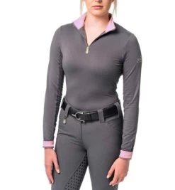 Kastel Denmark 1/4 Zip Sun Shirt - Solid Colors -Equestrian Clothing solid LS lilac asphalt front LSLA kastel 32210.1649970869