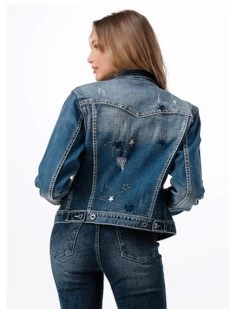 Grace In LA Star Denim Jacket -Equestrian Clothing star denim jacket back grace la 79636.1690416545