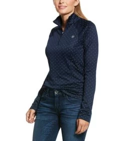 Ariat Sunstopper 2.0 1/4 Zip Baselayer Print -Equestrian Clothing sunstopper 2 0 navy dot 10030462 ariat 17622.1691196706