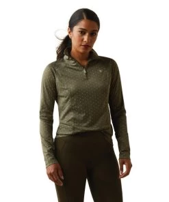 Ariat Sunstopper 2.0 1/4 Zip Baselayer Print -Equestrian Clothing sunstopper 2.0 baselayer betl dot front 10043592 ariat 22740.1691196709