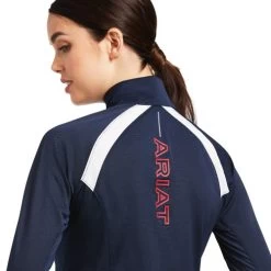 Ariat Team Sunstopper 2.0 1/4 Zip Baselayer -Equestrian Clothing sunstopper 2.0 baselayer team navy back yoke 10039184 ariat 10814.1645662930