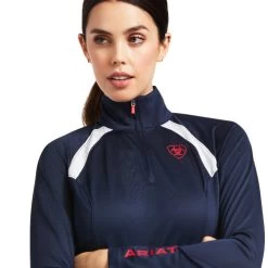 Ariat Team Sunstopper 2.0 1/4 Zip Baselayer -Equestrian Clothing sunstopper 2.0 baselayer team navy front2 10039184 ariat 29452.1645662920