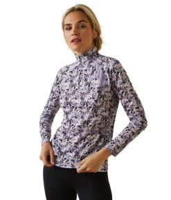 Ariat Sunstopper 2.0 1/4 Zip Baselayer Print -Equestrian Clothing sunstopper 2.0 camo ls gry.flrl front 10043595 ariat 09877.1691196698