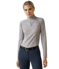 Ariat Sunstopper 2.0 1/4 Zip Baselayer Print -Equestrian Clothing sunstopper 2.0 dot ls slverdot front 10043597 ariat 38386.1691196621