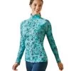 Ariat Sunstopper 2.0 1/4 Zip Baselayer Print -Equestrian Clothing sunstopper 2.0 oasis ls bl.oasis front 10043598 ariat 53249.1691196441