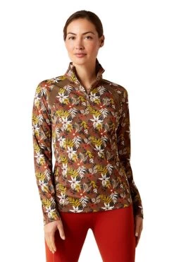 Ariat Sunstopper 2.0 1/4 Zip Baselayer Print -Equestrian Clothing sunstopper 2.0 print ls cnt.flor front 10046676 ariat 91081.1691196676