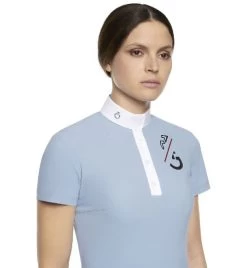 Cavalleria Toscana CT Team Red Stripe Polo -Equestrian Clothing team comp polo ss lt blue closeup POD274 JE022 7C00 CT 12262.1640128193