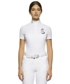 Cavalleria Toscana CT Team Red Stripe Polo -Equestrian Clothing team compet polo ss white front POD274 JE022 0001 CT 14367.1640128200