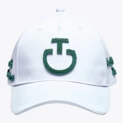 Cavalleria Toscana Tufted Stitch Cap -Equestrian Clothing tuffed stitch cap white green front CPU025 GA025 015L cavalleria toscana 10822.1678573894