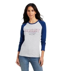 Ariat Varsity Logo Tee Long Sleeve -Equestrian Clothing varsity tee ls blue grey front 10041353 ariat 29789.1661214447