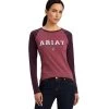 Ariat Varsity Logo Tee Long Sleeve -Equestrian Clothing varsity tee ls mulberry pink front 10041354 ariat 48995.1661214388