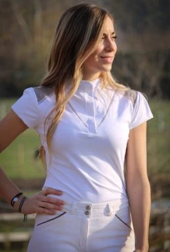 PÉNÉLOPE Pénélope Venise Show Polo Short Sleeve -Equestrian Clothing venise show polo white taupe front 987 904 010 penelope 72515.1688659708