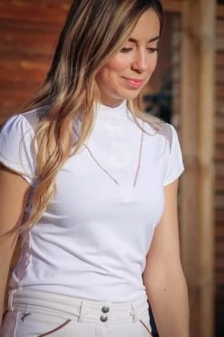 PÉNÉLOPE Pénélope Venise Show Polo Short Sleeve -Equestrian Clothing venise show polo white taupe front side 987 904 010 penelope 23256.1688659736