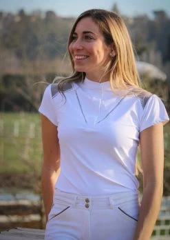 PÉNÉLOPE Pénélope Venise Show Polo Short Sleeve -Equestrian Clothing venise show polo white taupe front2 987 904 010 penelope 55283.1688661115
