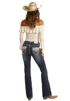 Rock & Roll Vintage Mid Rise Bootcut Jean -Equestrian Clothing vintage MR bootcut aztec back W1 8210Z rrcg 43960.1624488631
