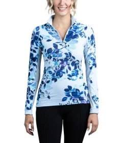 Kastel Denmark Shirt Signature Prints Raglan Sleeve -Equestrian Clothing watercolor floral ls blu.flor front LSBWF kastel 44803.1689030575