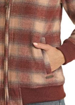Powder River Wool Plaid Bomber Coat -Equestrian Clothing wool plaid bomber coat wine pocket PRWO92RZYV PRO 15234.1668616800