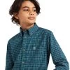 Boys Ariat Declan Stretch Shirt -Equestrian Clothing youth declan stretch LS deep pacific detail 10039568 ariat 18879.1645570634